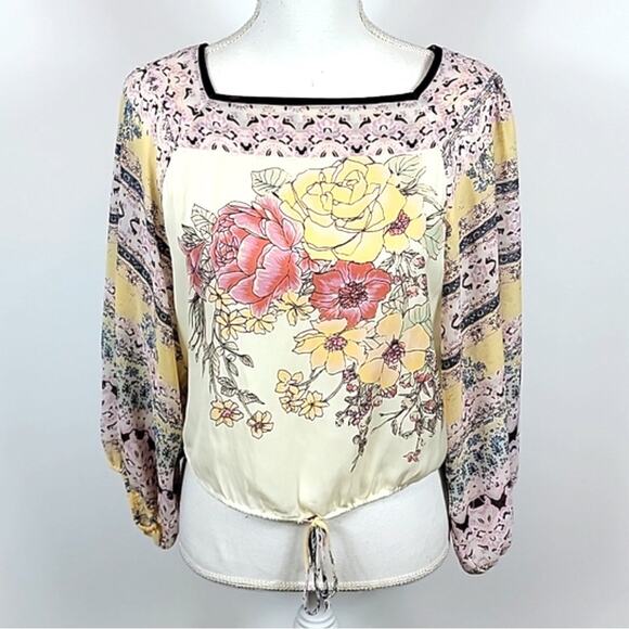 Free People Blue Nile Ivory Printed Dolman Top Blouse- size xs - Picture 4 of 11